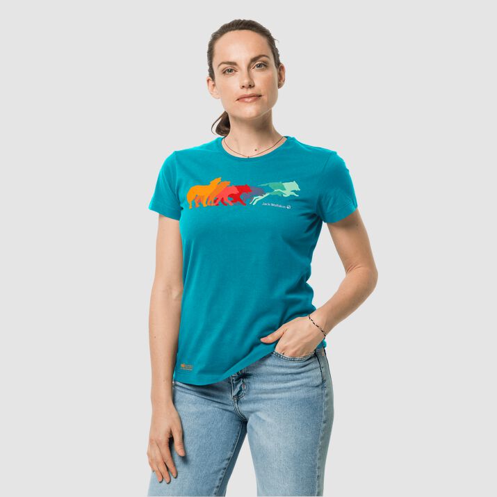 Jack Wolfskin Womens Rainbow Wolf T-shirt Dark Green 341796ZVE